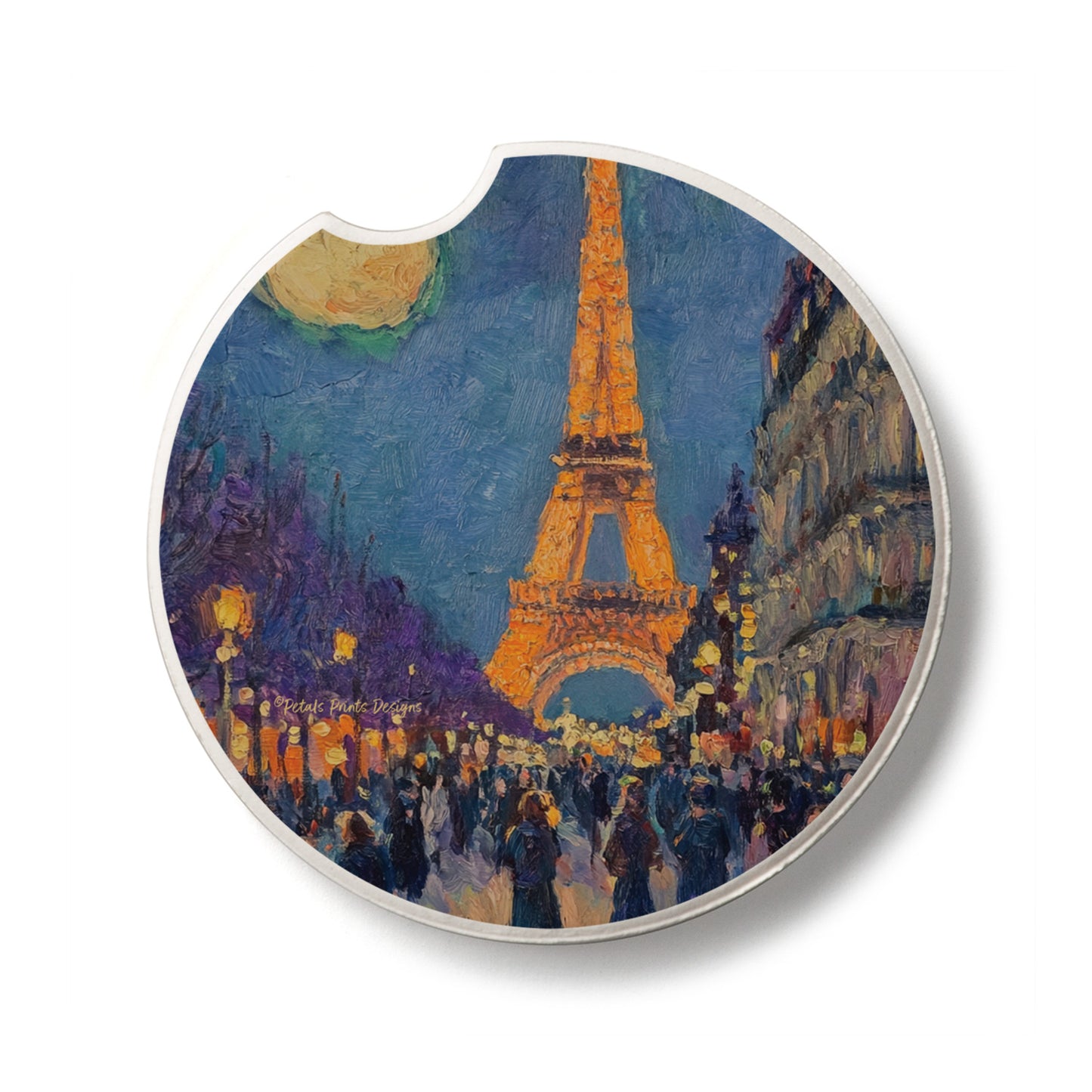 Paris Street Scene Single Absorbent Stone Car Coaster 2.6" Manufactured in the USA