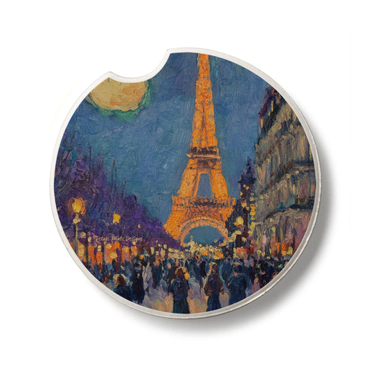 Paris Street Scene Single Absorbent Stone Car Coaster 2.6" Manufactured in the USA