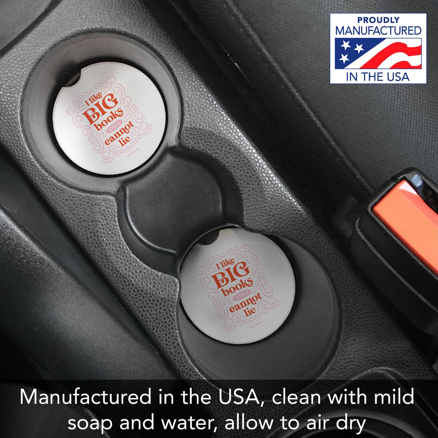 Big Books Single Absorbent Stone Car Coaster 2.6" Manufactured in the USA