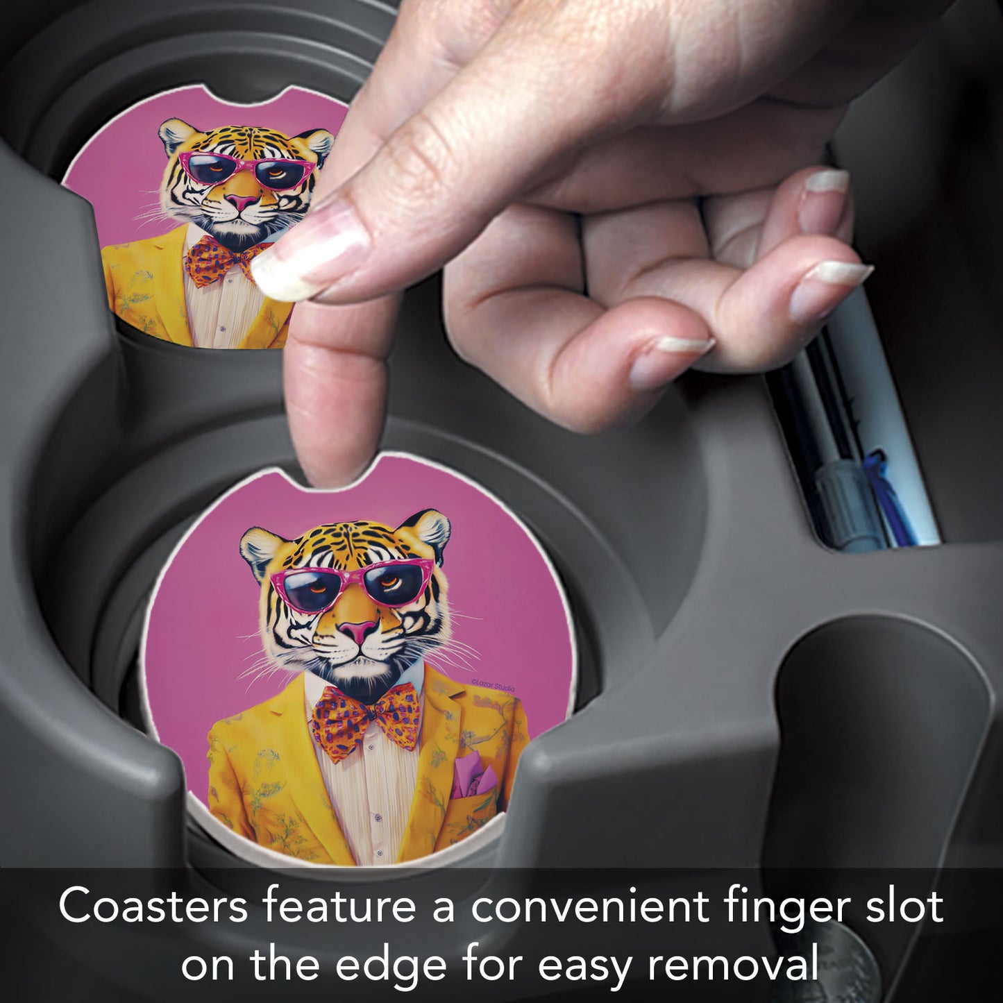 Joyful Jungle Cat Single Absorbent Stone Car Coaster 2.6" Manufactured in the USA