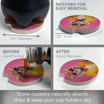 Joyful Jungle Cat Single Absorbent Stone Car Coaster 2.6" Manufactured in the USA
