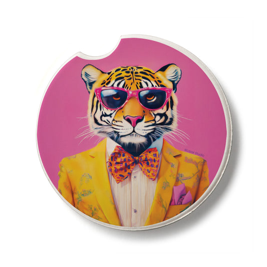 Joyful Jungle Cat Single Absorbent Stone Car Coaster 2.6" Manufactured in the USA