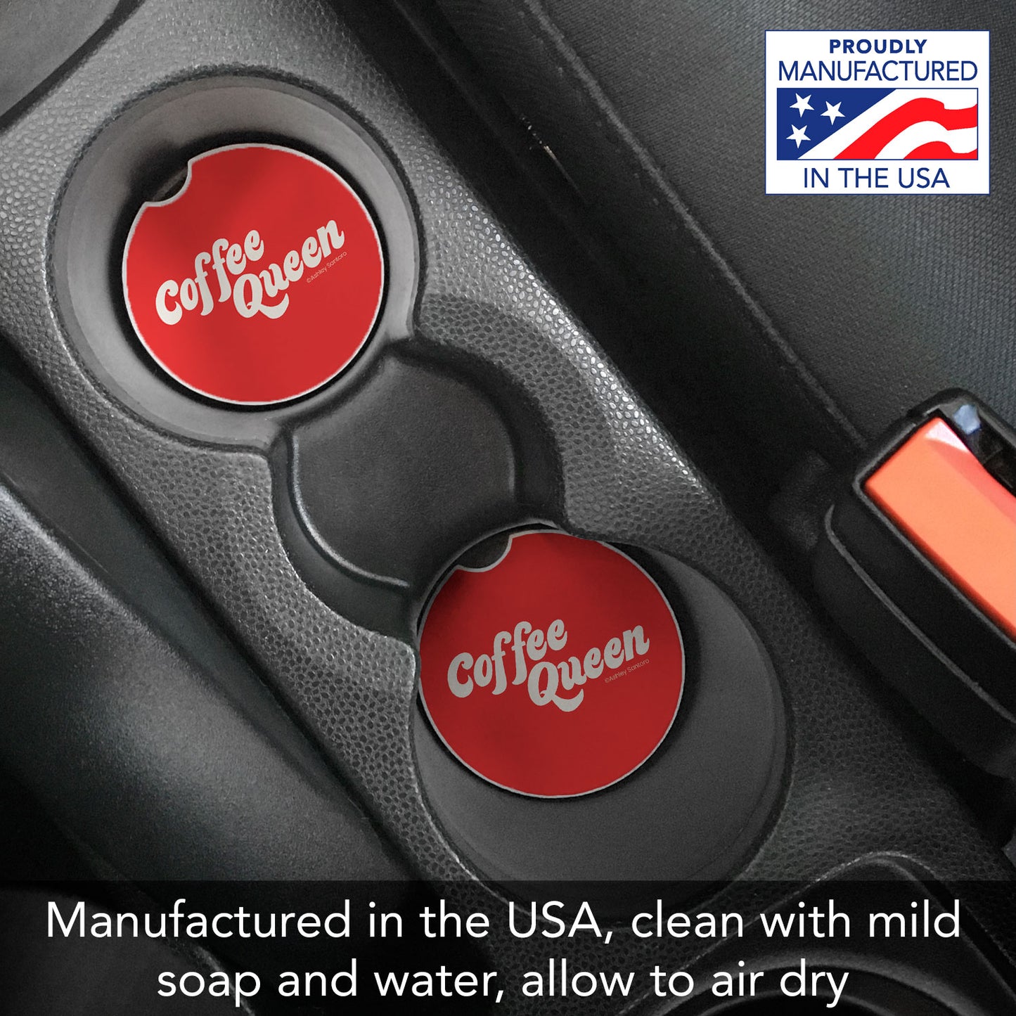 Coffee Queen 2 Pack Absorbent Stone Car Coasters 2.6" Manufactured in the USA