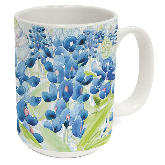 Highland Home Bluebonnets Large Decorative Ceramic Mug 15 oz. Manufactured in the USA