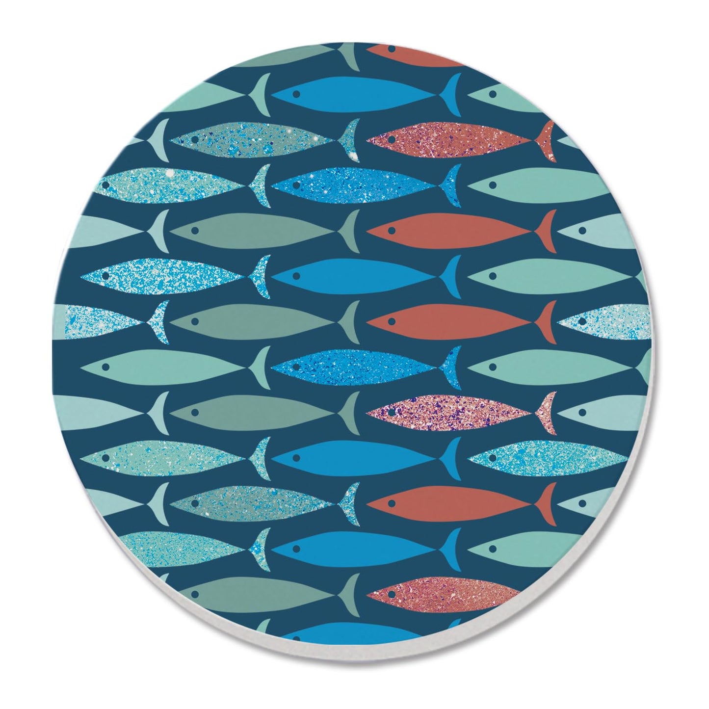Thirstystone Coastal Fish Round Absorbent Stone Coaster with Protective Cork Backing Manufactured in The USA 4" Diameter