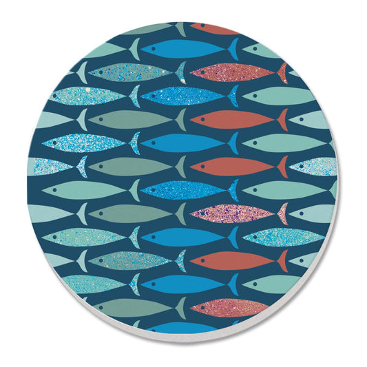 Thirstystone Coastal Fish Round Absorbent Stone Coaster with Protective Cork Backing Manufactured in The USA 4" Diameter