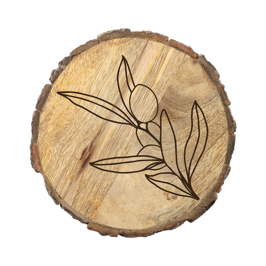 Thirstystone Olive Branch 4-Pack Mango Wood Coasters with Bark Edges 4.5" Round Manufactured in The USA