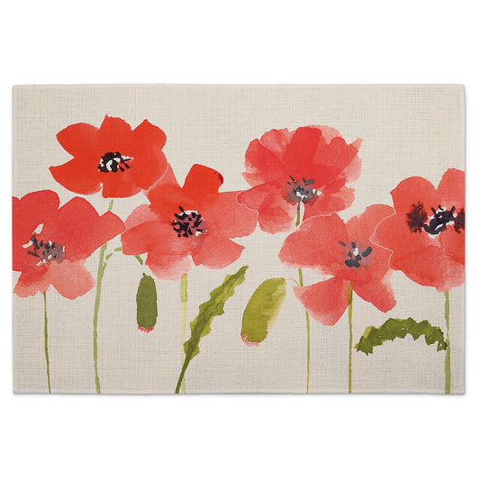 Highland Home 4 Pack Poly-Cotton Blend Fabric Placemats 18" x 12" Manufactured in The USA (Anemone Panel)