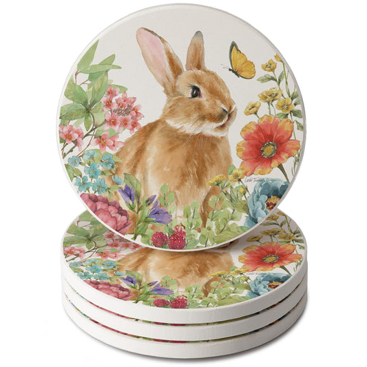 Thirstystone Bunny Garden 4 Pack Round Absorbent Stone Coasters 4" Diameter Manufactured in the USA