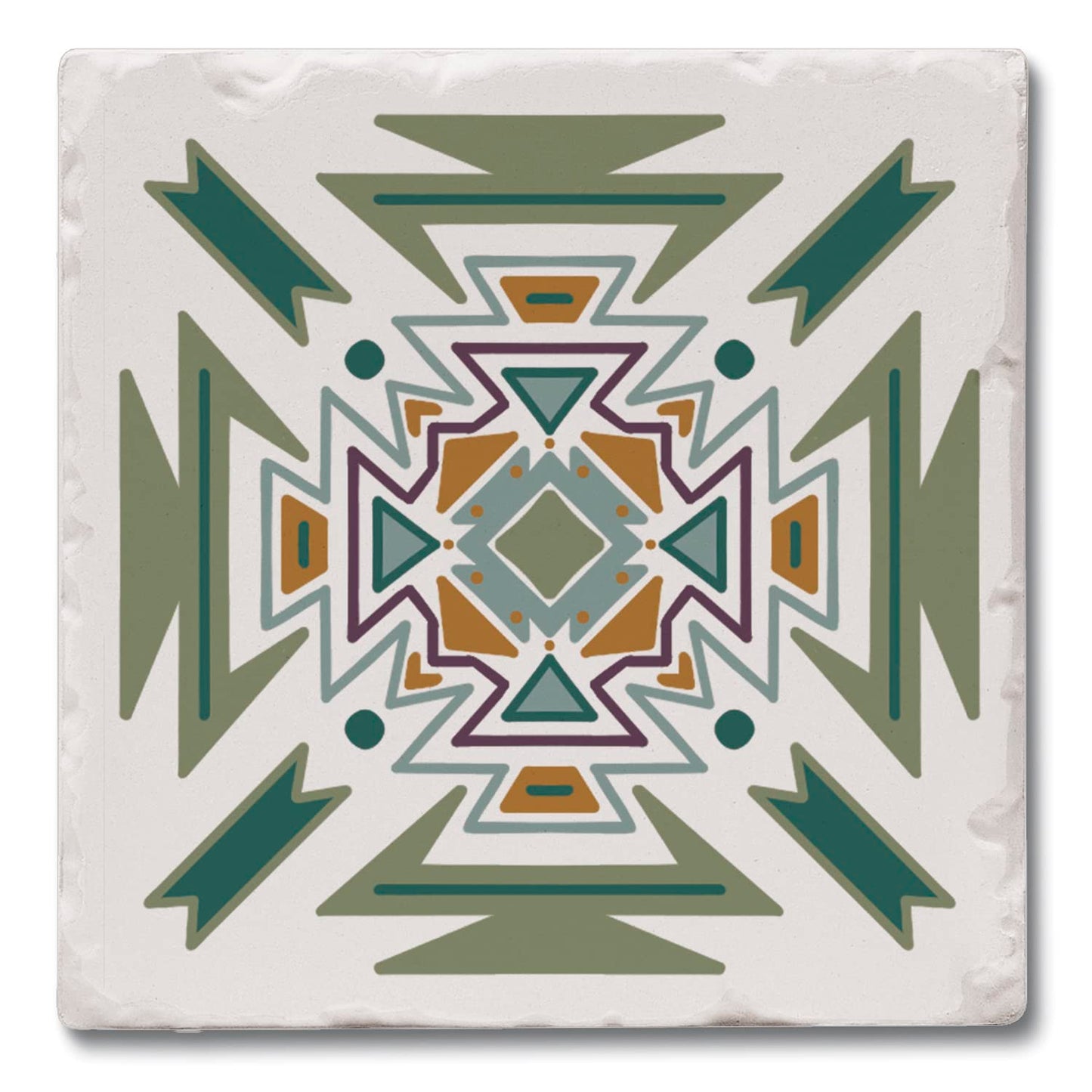Thirstystone Green Navajo 4 Pack Tumbled Tile Stone Coasters 4" Square Manufactured in the USA