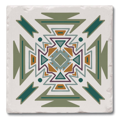 Thirstystone Green Navajo 4 Pack Tumbled Tile Stone Coasters 4" Square Manufactured in the USA