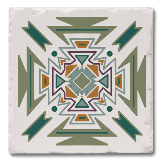 Thirstystone Green Navajo 4 Pack Tumbled Tile Stone Coasters 4" Square Manufactured in the USA