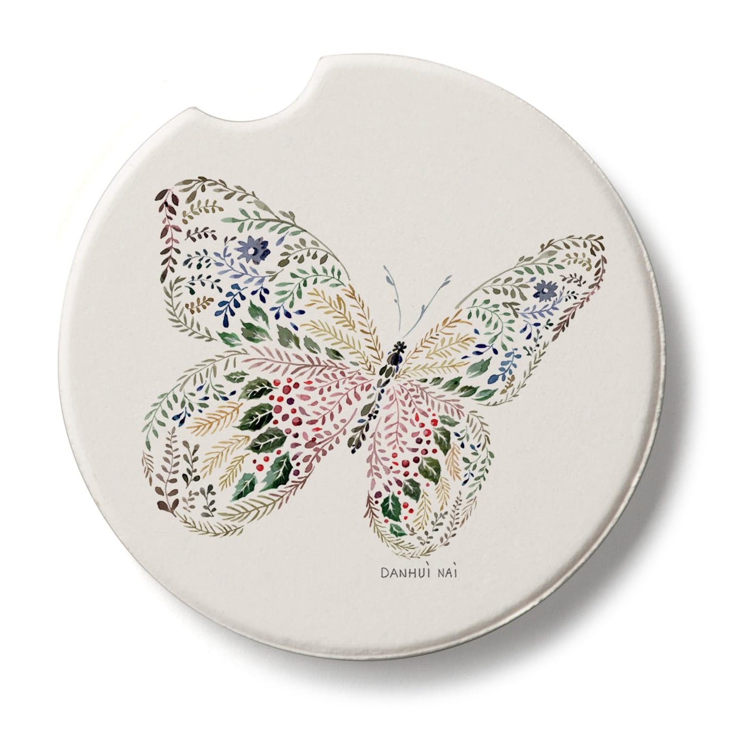 Thirstystone Nature Butterfly Single Absorbent Stone Coaster for Vehicle Cup Holder 2.6” Diameter Manufactured in The USA