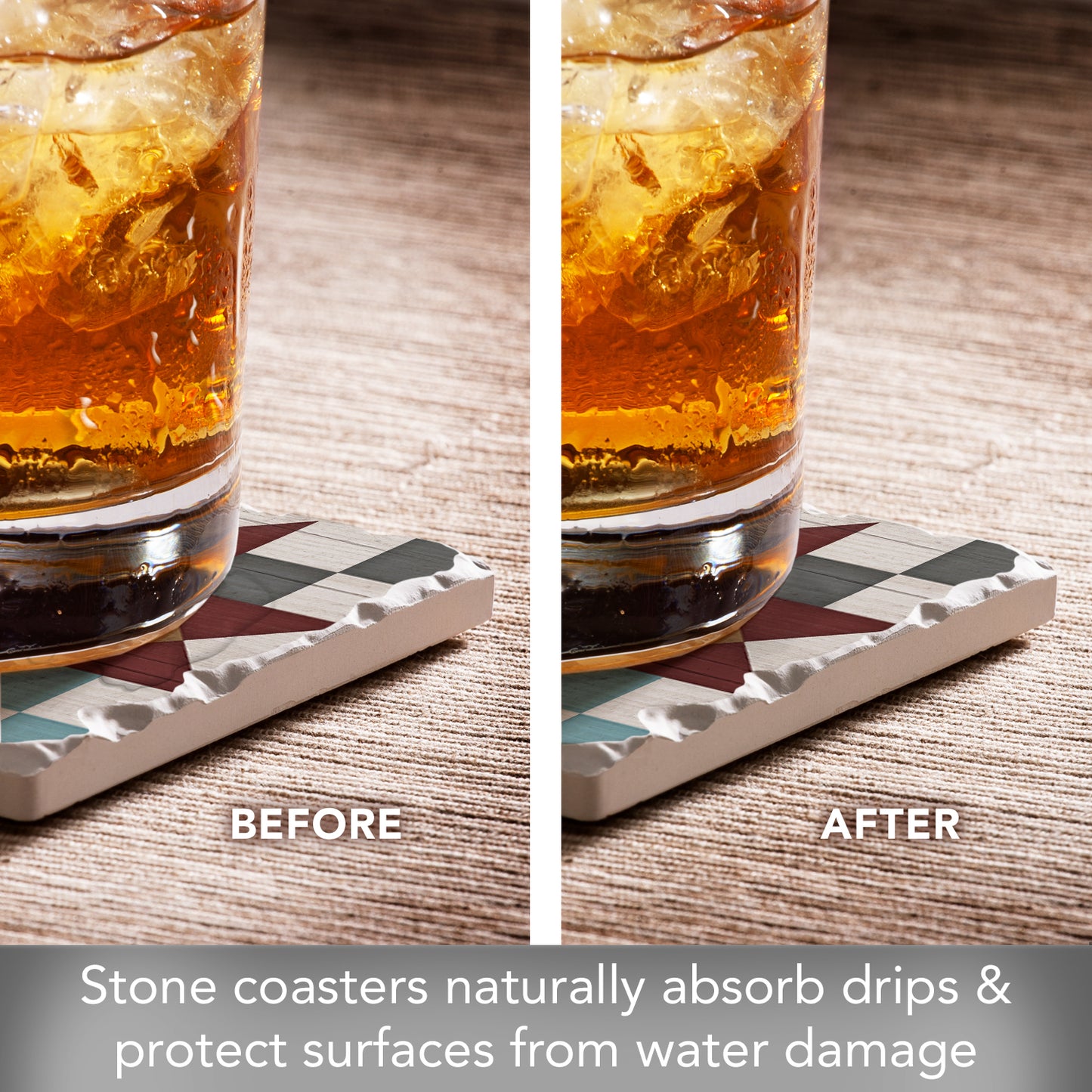 Thirstystone Barn Quilt Patterns 4-Pack Tumbled Tile Stone Coasters 4" Square