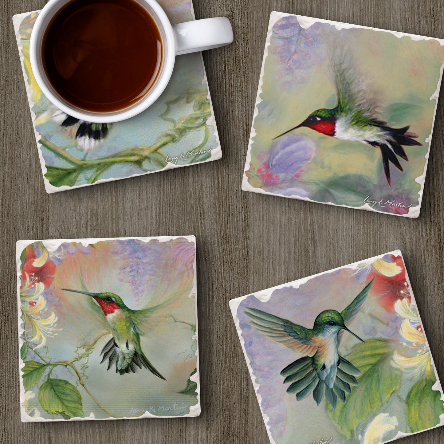 Thirstystone Hummingbirds 4 Pack Tumbled Tile Stone Coasters 4" Square