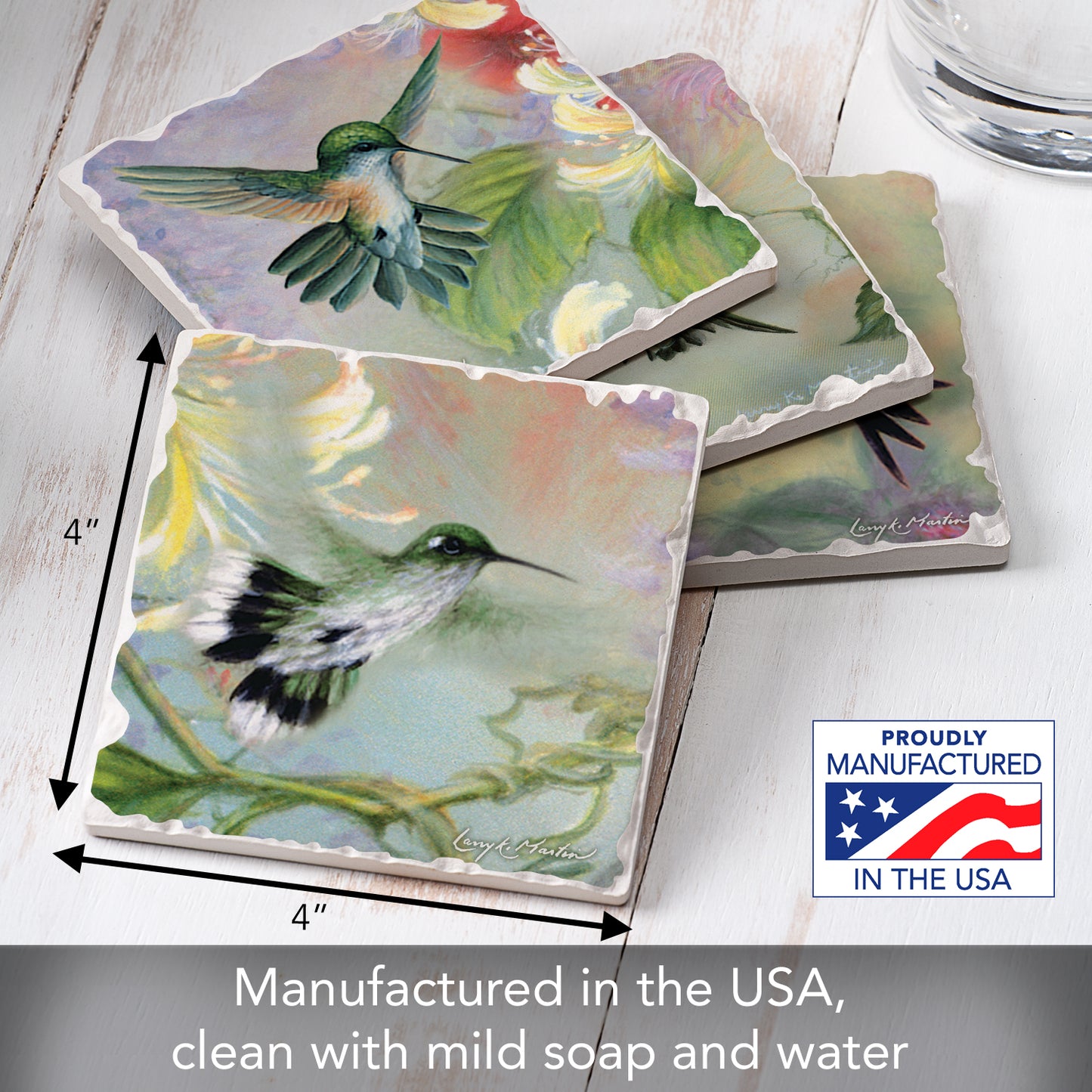 Thirstystone Hummingbirds 4 Pack Tumbled Tile Stone Coasters 4" Square
