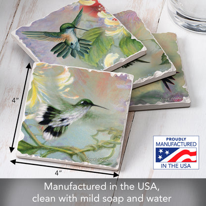 Thirstystone Hummingbirds 4 Pack Tumbled Tile Stone Coasters 4" Square