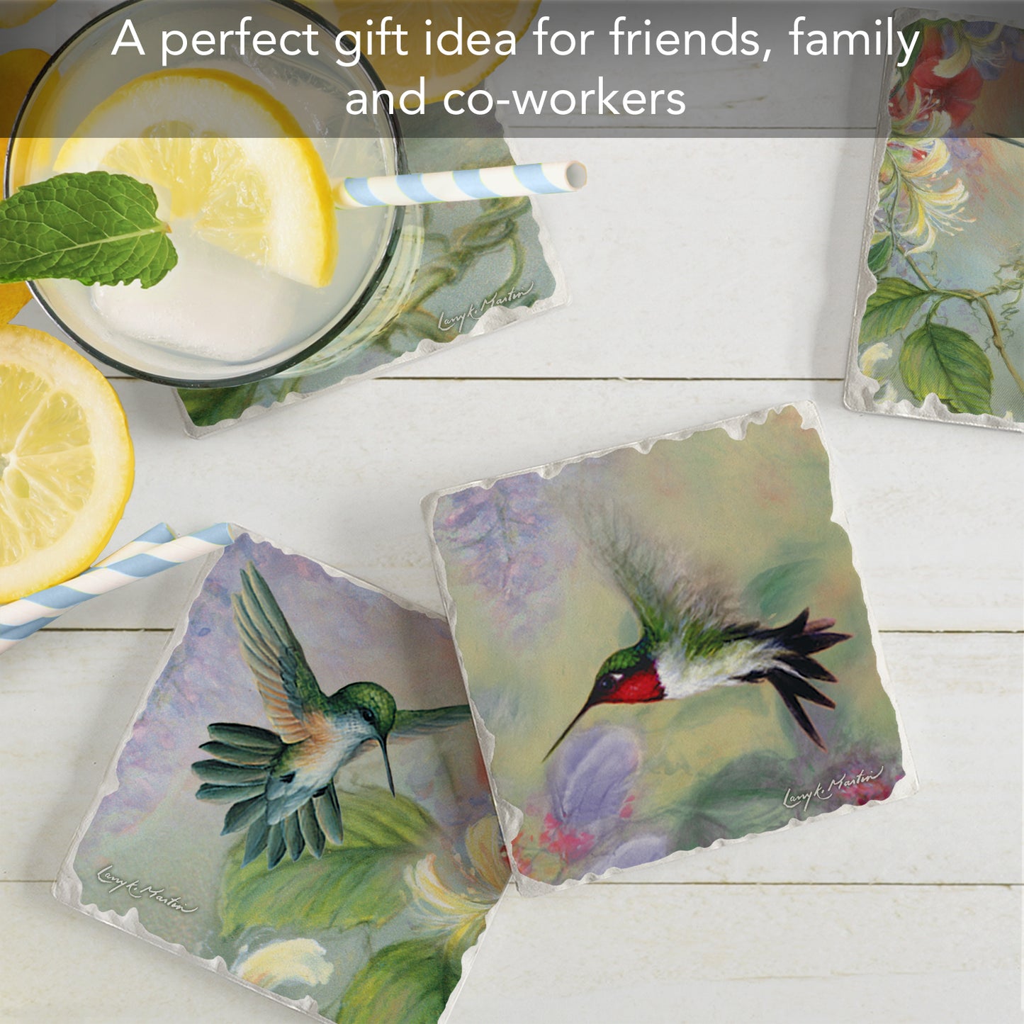 Thirstystone Hummingbirds 4 Pack Tumbled Tile Stone Coasters 4" Square