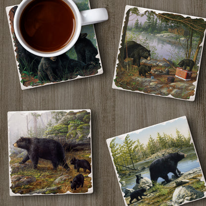Thirstystone Keeping Watch Bear 4-Pack Tumbled Tile Stone Coasters 4" Square