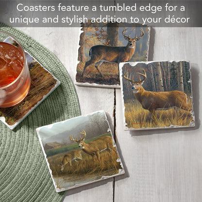 Thirstystone Legends Deer 4-Pack Assorted Tumbled Tile Stone Coasters 4" Square