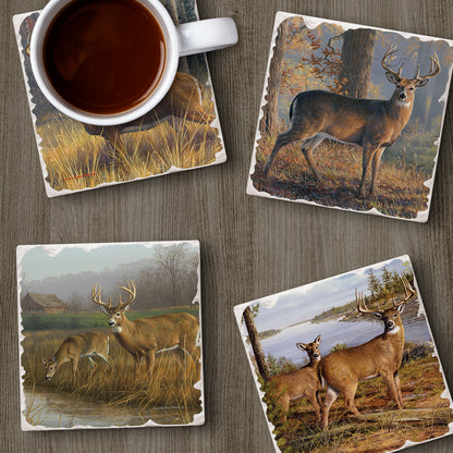 Thirstystone Legends Deer 4-Pack Assorted Tumbled Tile Stone Coasters 4" Square