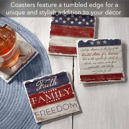 Thirstystone Americana 4-Pack Assorted Tumbled Tile Stone Coasters 4" Square