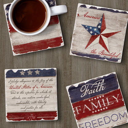 Thirstystone Americana 4-Pack Assorted Tumbled Tile Stone Coasters 4" Square