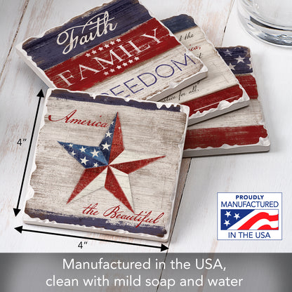 Thirstystone Americana 4-Pack Assorted Tumbled Tile Stone Coasters 4" Square