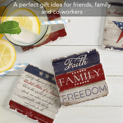 Thirstystone Americana 4-Pack Assorted Tumbled Tile Stone Coasters 4" Square