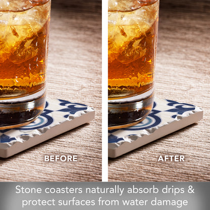 Thirstystone 4-Pack Assorted Blue & White Tile Tumbled Tile Coasters 4" Square