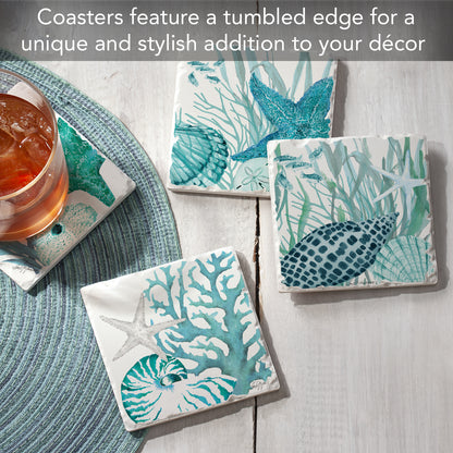 Thirstystone Coral Life 4-Pack Tumbled Tile Stone Coasters 4" Square
