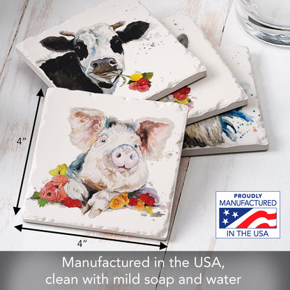 Thirstystone Fancy Farm Multi-Image Absorbent Stone Tumbled Tile Coaster 4 Pack with Protective Cork Backing Manufactured in The USA