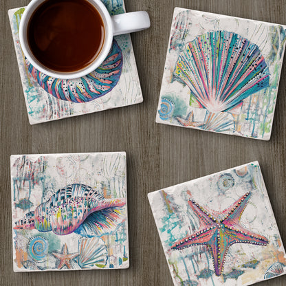 Thirstystone Jewels of The Sea 4 Pack Assorted Tumbled Tile Stone Coasters 4" Square