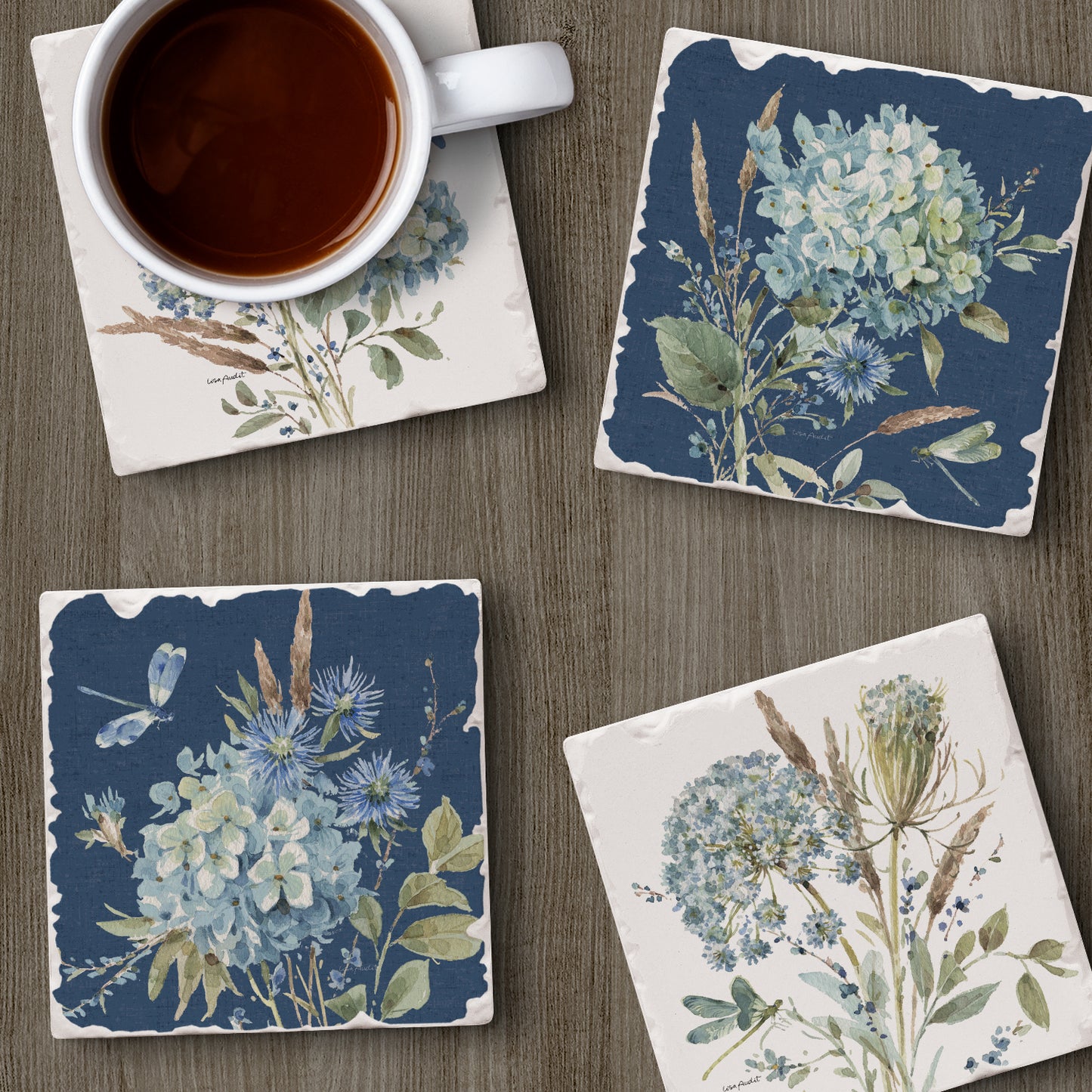 Thirstystone Bohemian Blue 4 Pack Assorted Tumbled Tile Stone Coasters 4" Square