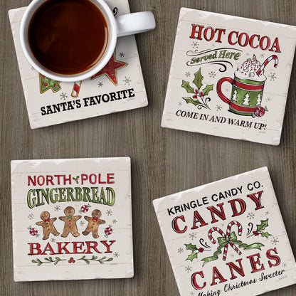 Thirstystone Holiday Treats 4 Pack Assorted Tumbled Tile Stone Coasters 4" Square