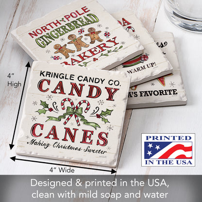 Thirstystone Holiday Treats 4 Pack Assorted Tumbled Tile Stone Coasters 4" Square