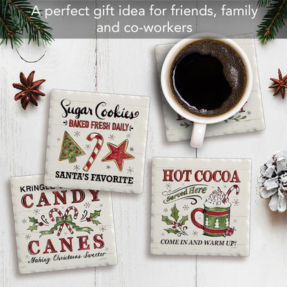 Thirstystone Holiday Treats 4 Pack Assorted Tumbled Tile Stone Coasters 4" Square