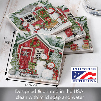 Thirstystone Snowman's Farmhouse 4 Pack Assorted Tumbled Tile Stone Coasters 4" Square