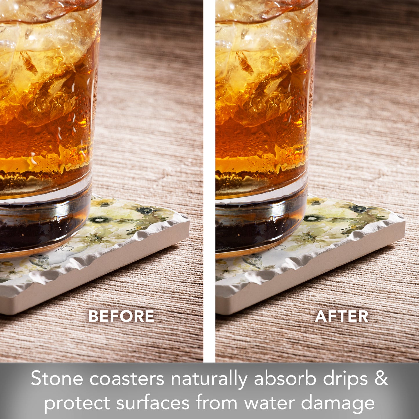 Thirstystone Floral Scriptures 4 Pack Assorted Tumbled Tile Stone Coasters 4" Square