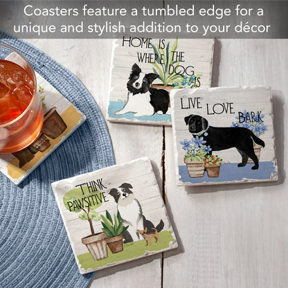 Thirstystone Bark & Bone Dogs 4-Pack Tumbled Tile Stone Coasters 4" Square