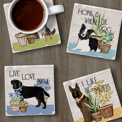 Thirstystone Bark & Bone Dogs 4-Pack Tumbled Tile Stone Coasters 4" Square