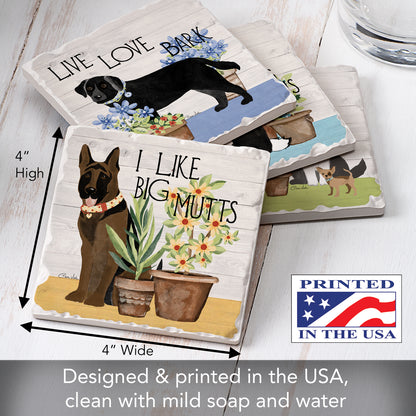 Thirstystone Bark & Bone Dogs 4-Pack Tumbled Tile Stone Coasters 4" Square