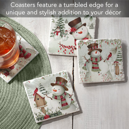 Thirstystone Brown Hat Snowman 4 Pack Assorted Tumbled Tile Stone Coasters