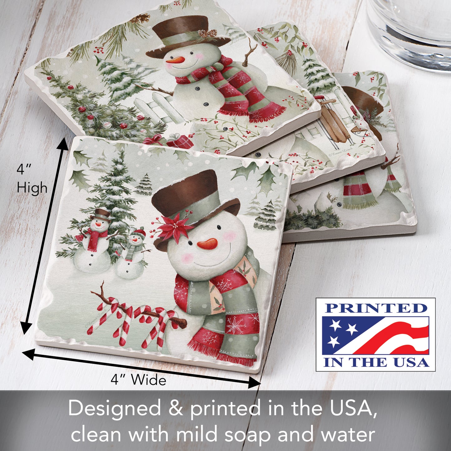 Thirstystone Brown Hat Snowman 4 Pack Assorted Tumbled Tile Stone Coasters