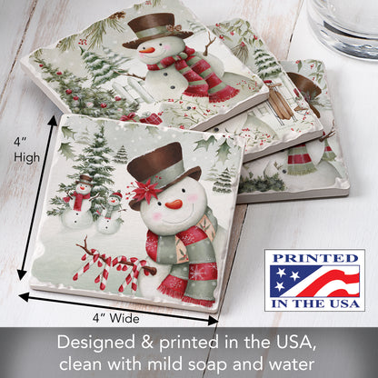Thirstystone Brown Hat Snowman 4 Pack Assorted Tumbled Tile Stone Coasters