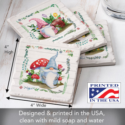 Thirstystone Spring Gnome 4 Pack Assorted Tumbled Tile Stone Coasters 4" Square