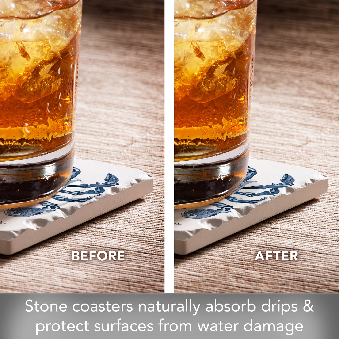 Thirstystone Nassau Sea Life 4-Pack Assorted Tumbled Tile Stone Coasters 4" Square