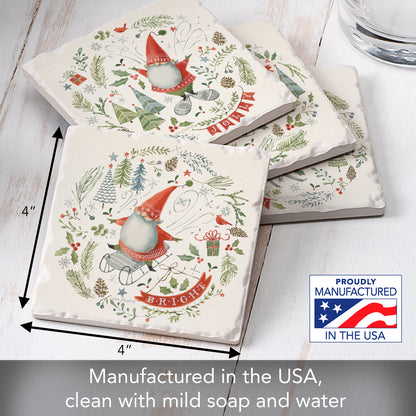 Thirstystone Jolly Gnomes 4 Pack Assorted Tumbled Tile Stone Coasters 4" Square