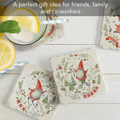 Thirstystone Jolly Gnomes 4 Pack Assorted Tumbled Tile Stone Coasters 4" Square