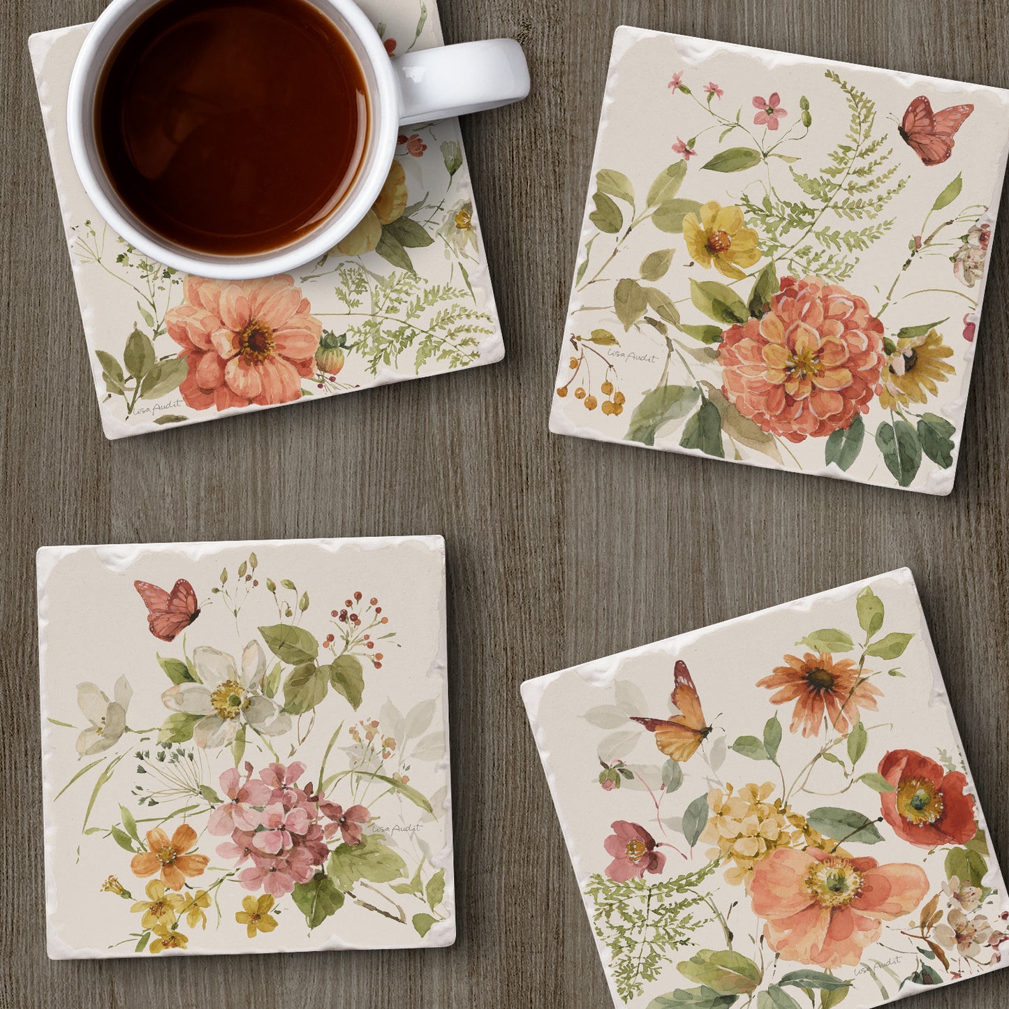 Thirstystone Blessed by Nature 4 Pack Assorted Tumbled Tile Stone Coasters 4" Square